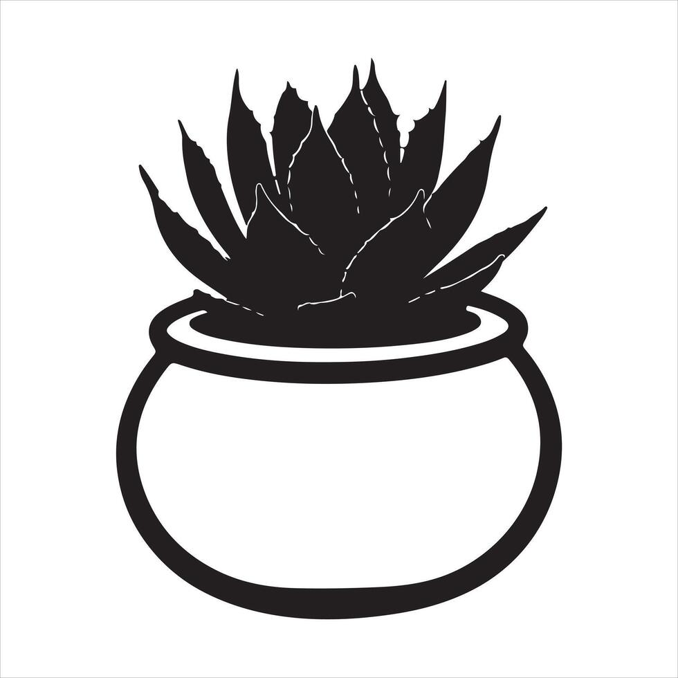 a black white illustration of a plant in a pot vector