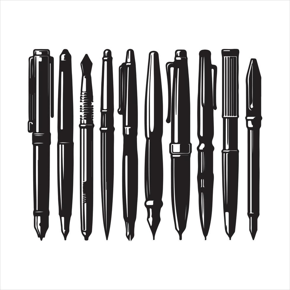 a set of different pens and pencils on a white background vector