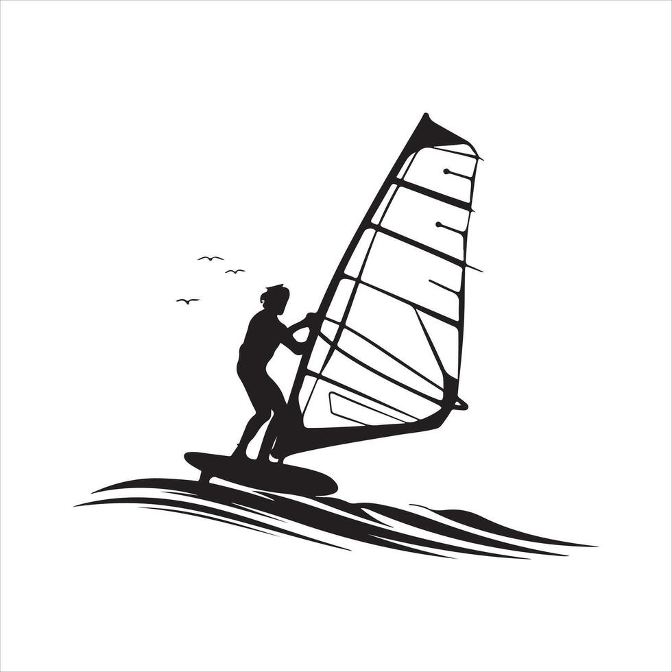Windsurfer black silhouette vector