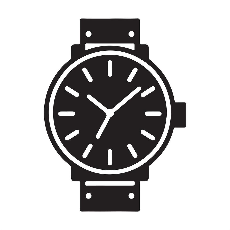 a black and white watch icon on white background vector
