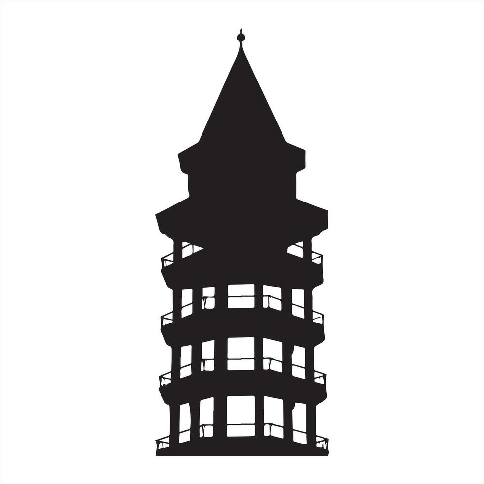 a black and white illustration of a pagoda vector