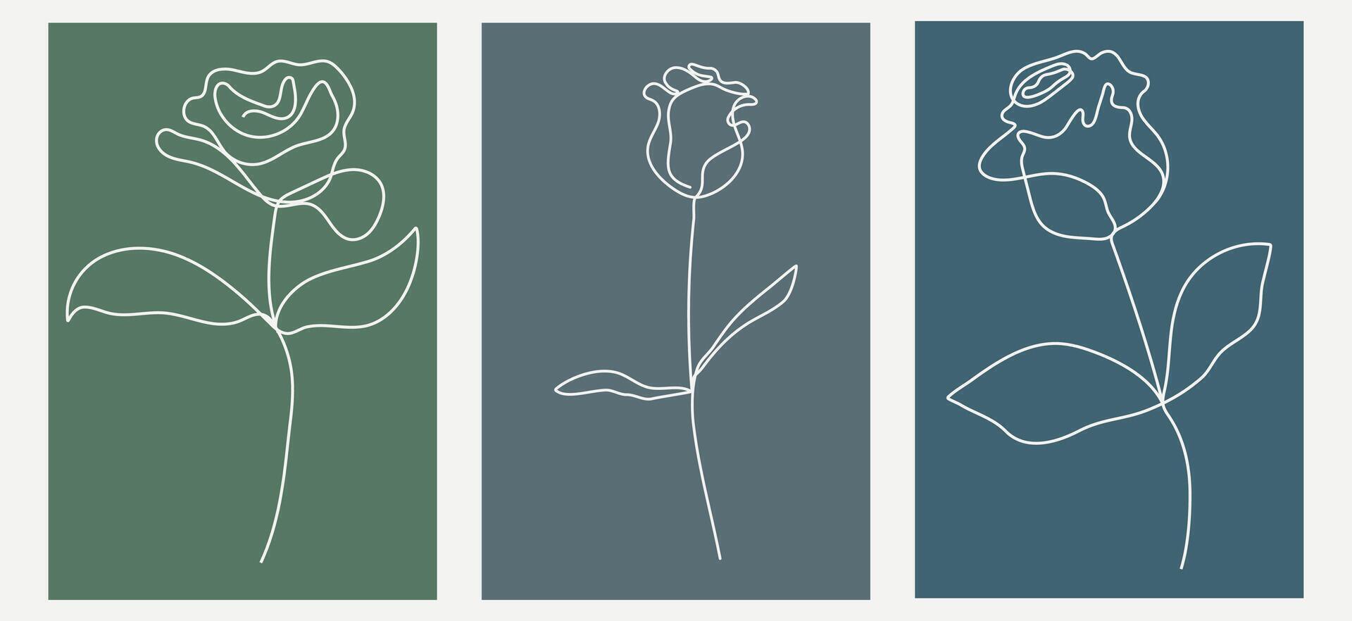 Elegant one line rose set in modern minimal style. One line drawing flowers. Rose outline. Hand drawn roses in one line art style vector