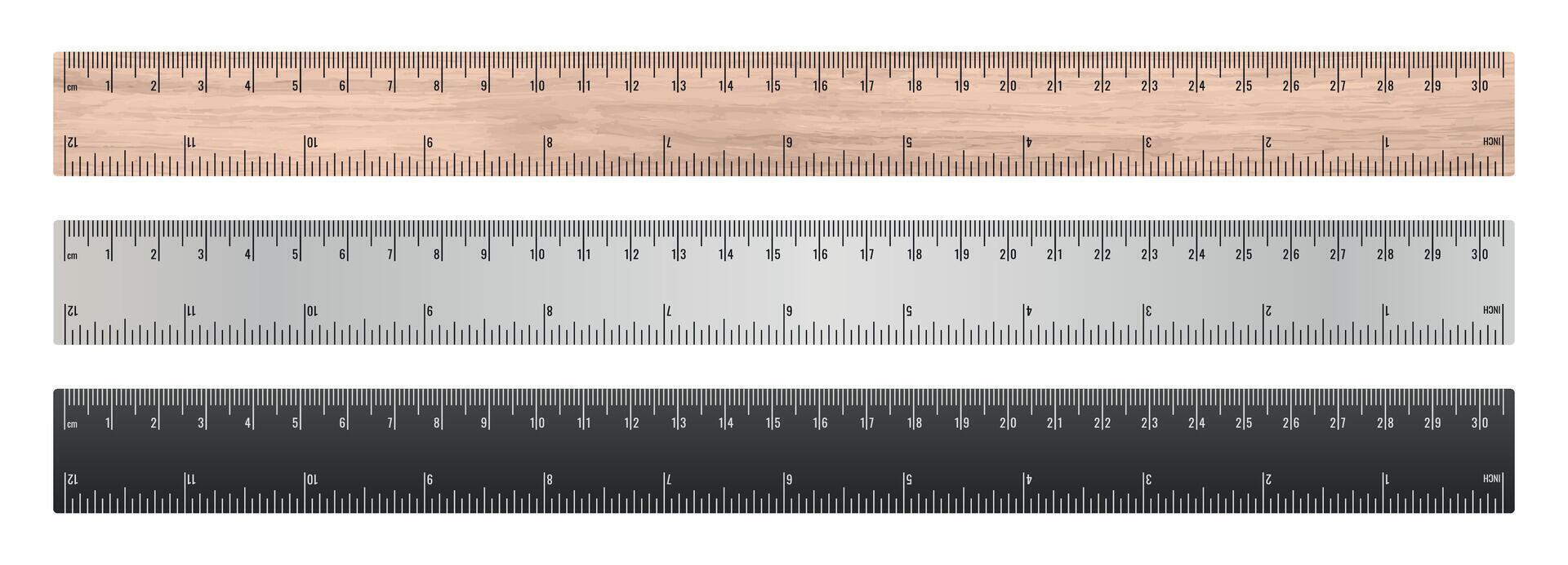 Rulers in centimeters. Wooden ruler with inch and centimeter markings vector