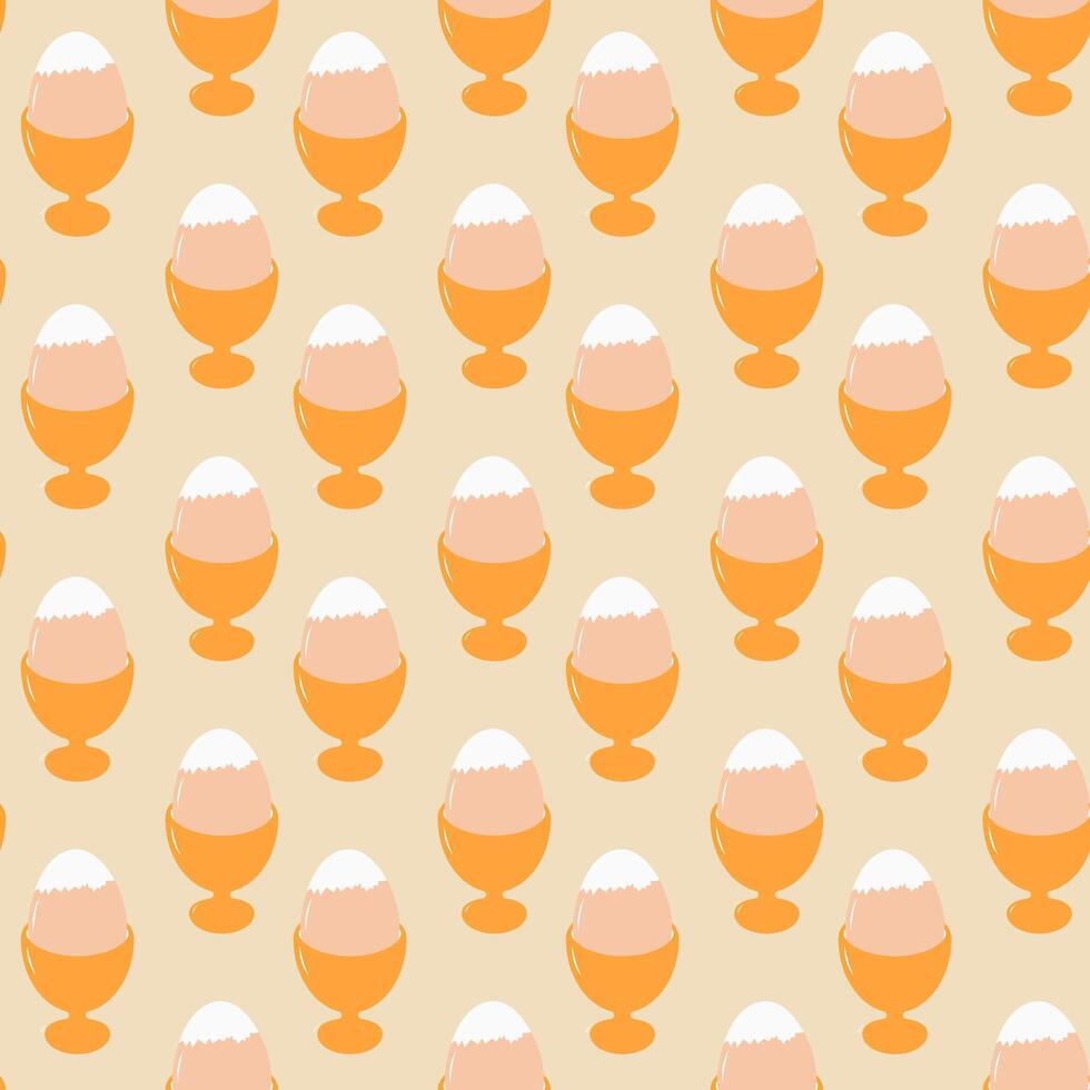 Partially cleaned Boiled Egg in Egg Cups Seamless Pattern Egg Day Greeting Festive Backdrop Texture. Isolated illustration Culinary Food Poster Background Greeting, promo leaflets, banner, tags vector
