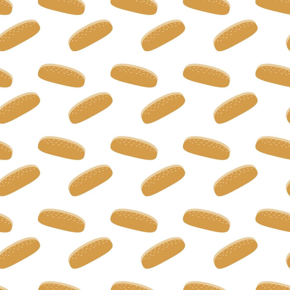 Hand Drawn Hot Dog Bun with sesame seeds Seamless Pattern. Bread Baking shops promo Background idea. Isolated illustration Thematic Cards Background Promo banners, labels, leaflets, price tags vector