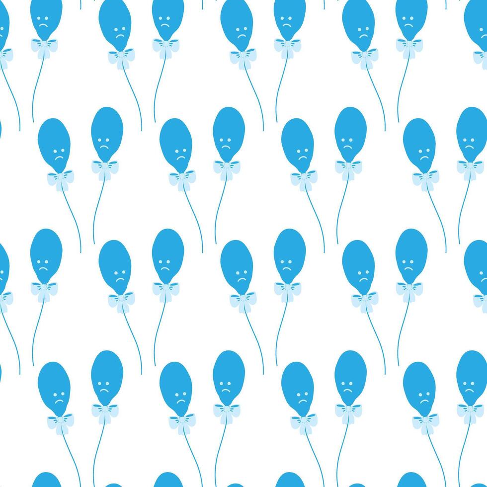 Two deflated Blue Balloons with tied ribbon bow rope Seamless Pattern Blue Monday mood symbolizing. Minimalistic illustration Perfect for background, textile, branding project or promo material vector
