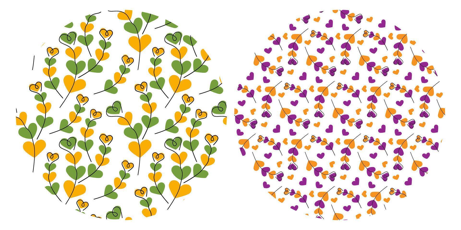 Unusual Freehand Hearts Shape twigs on heart shape spots Circle Halloween and St Patrick Backdrops. Isolated illustration Greeting Thematic Cards, posting or promo banner, leaflets, price tag vector