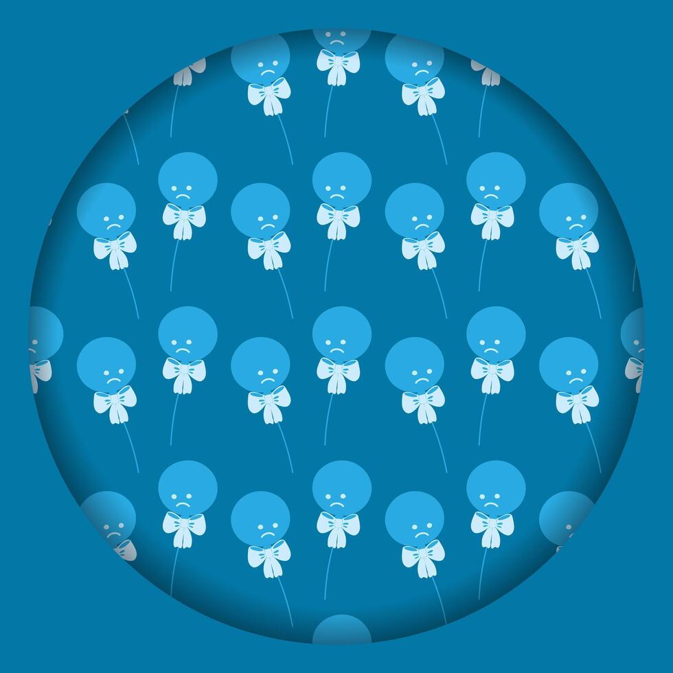 Round Blue balloons with tied ribbon bow Monochrome pattern Blue Monday Balloons Paper Cut Design. Good for Greeting Thematic Cards reflecting loneliness and Blue Monday emotion illustration vector