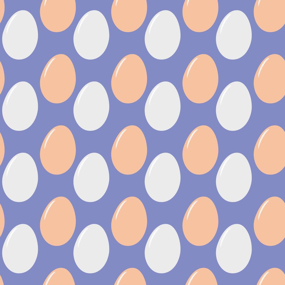 Colorful and Playful Eggs Seamless Pattern Beige and white Eggs on blue Background Egg Day fond idea. Isolated illustration Greeting Thematic Menu Cards Festive Backdrop Promo banners, leaflets vector