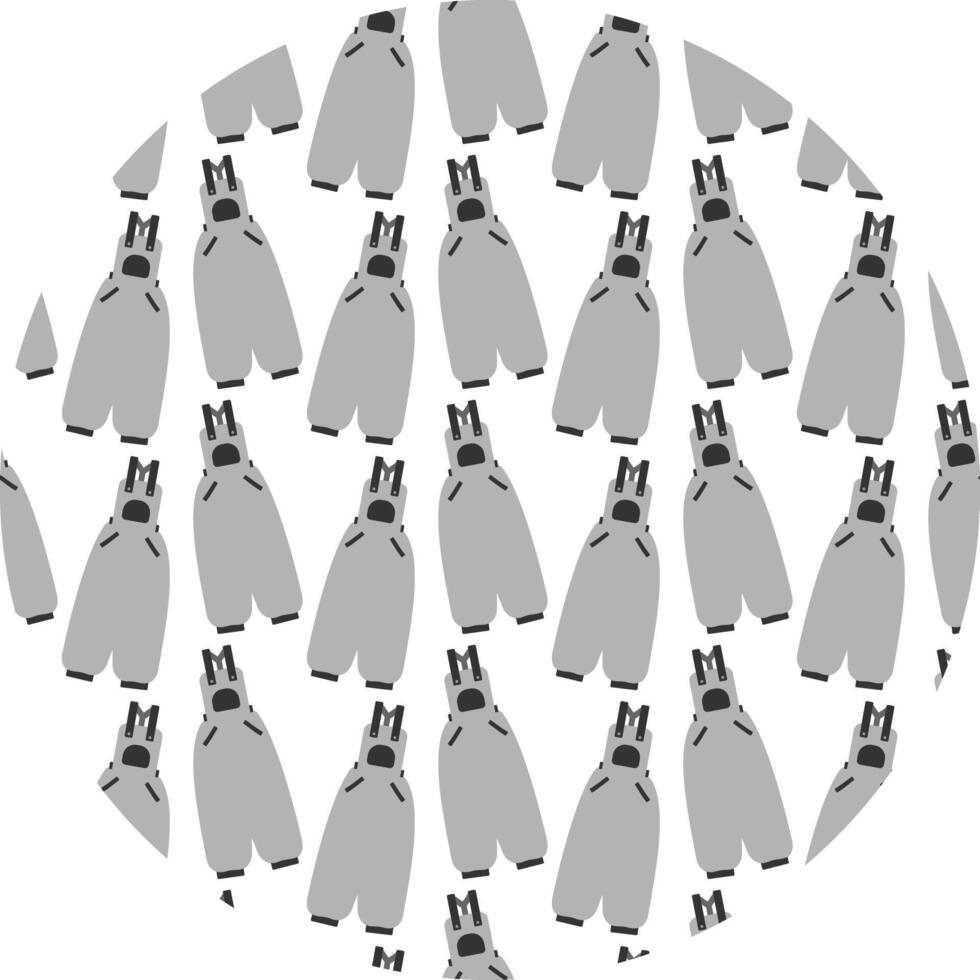 Freehand Overalls with straps and pocket Grayscale Seamless Pattern on Circle Background Infographic. Isolated illustration Perfect labels, product cards or promo banner, leaflets, price tag vector