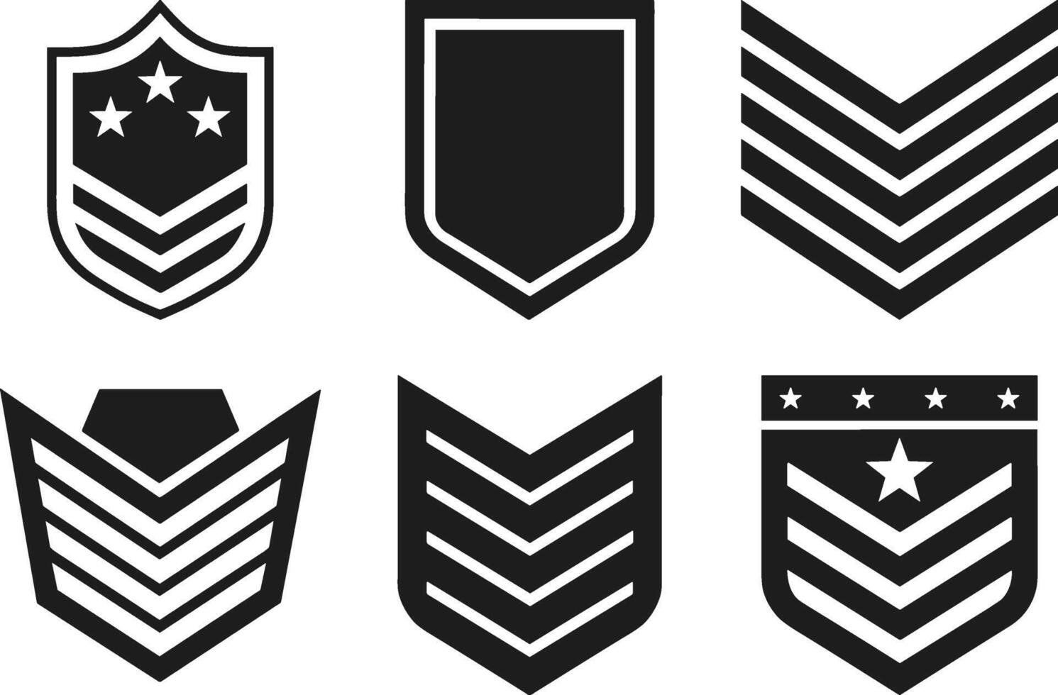 Set of Military Chevron and Badge Silhouettes - Rank Insignia Collection vector