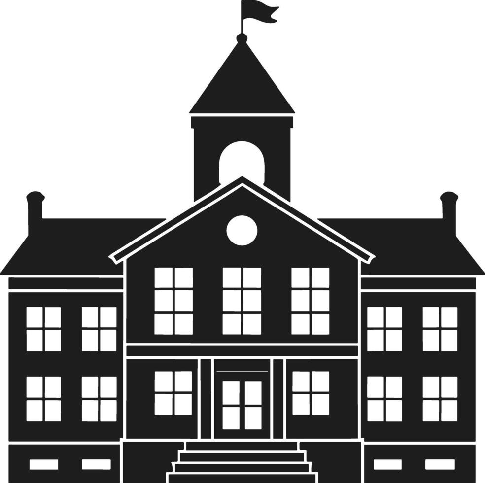 Classic School Building Silhouette with Flag - Illustration for Back to School vector