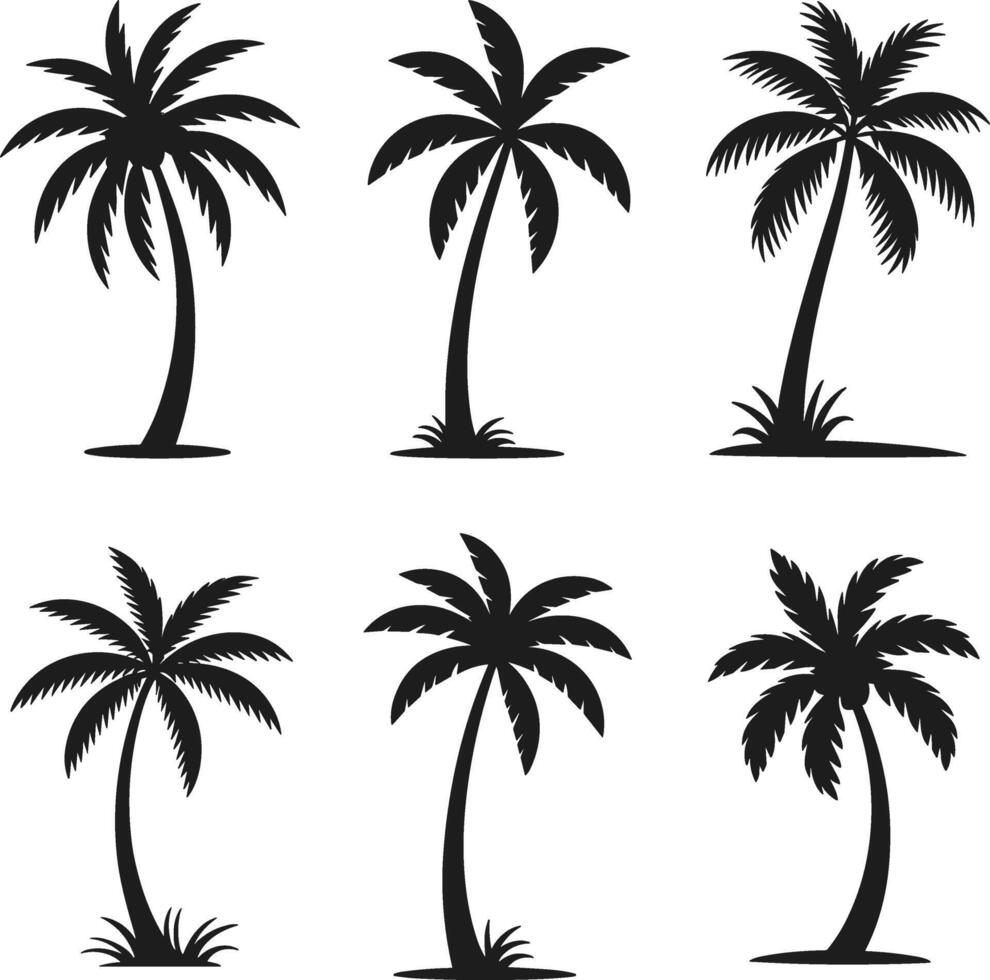 Tropical Palm Tree Silhouettes Set - Summer and Beach Paradise Theme vector
