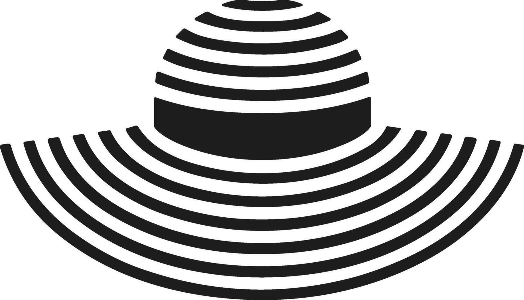 Striped Sun Hat Silhouette - Chic Wide-Brimmed Headwear for Summer Designs vector