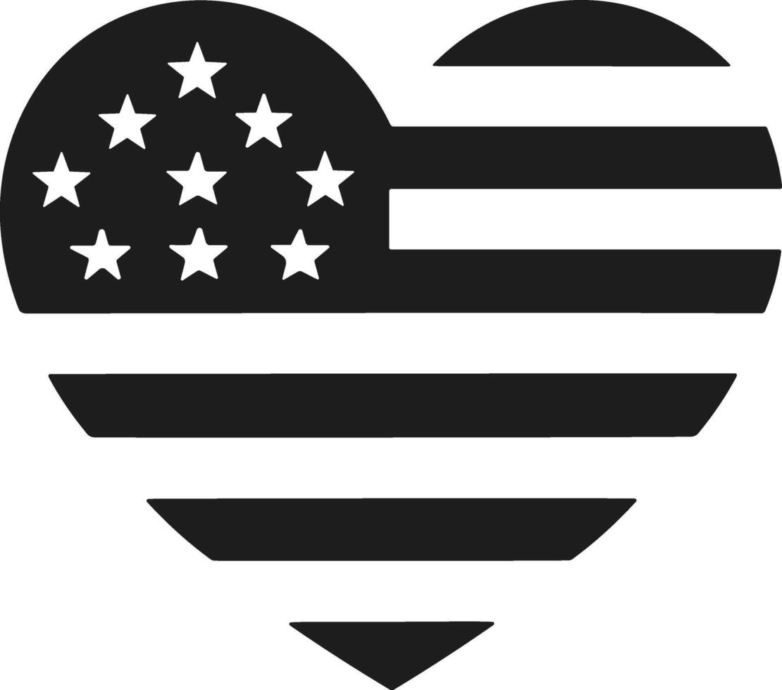 Minimalist American Flag Heart Silhouette - Patriotic USA Independence Day Icon vector