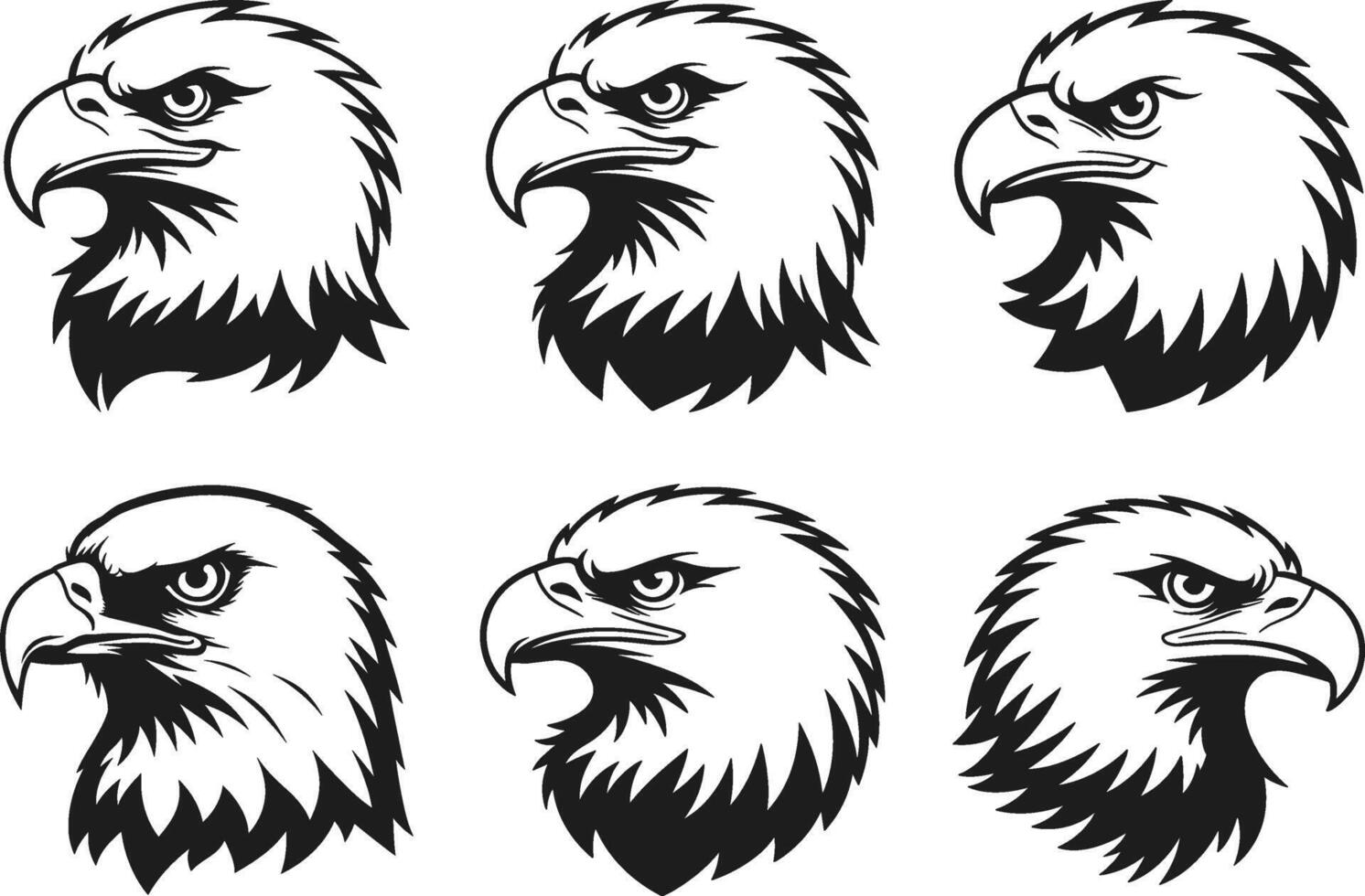 Set of Fierce Eagle Head Silhouettes - Bold Raptor Illustrations vector