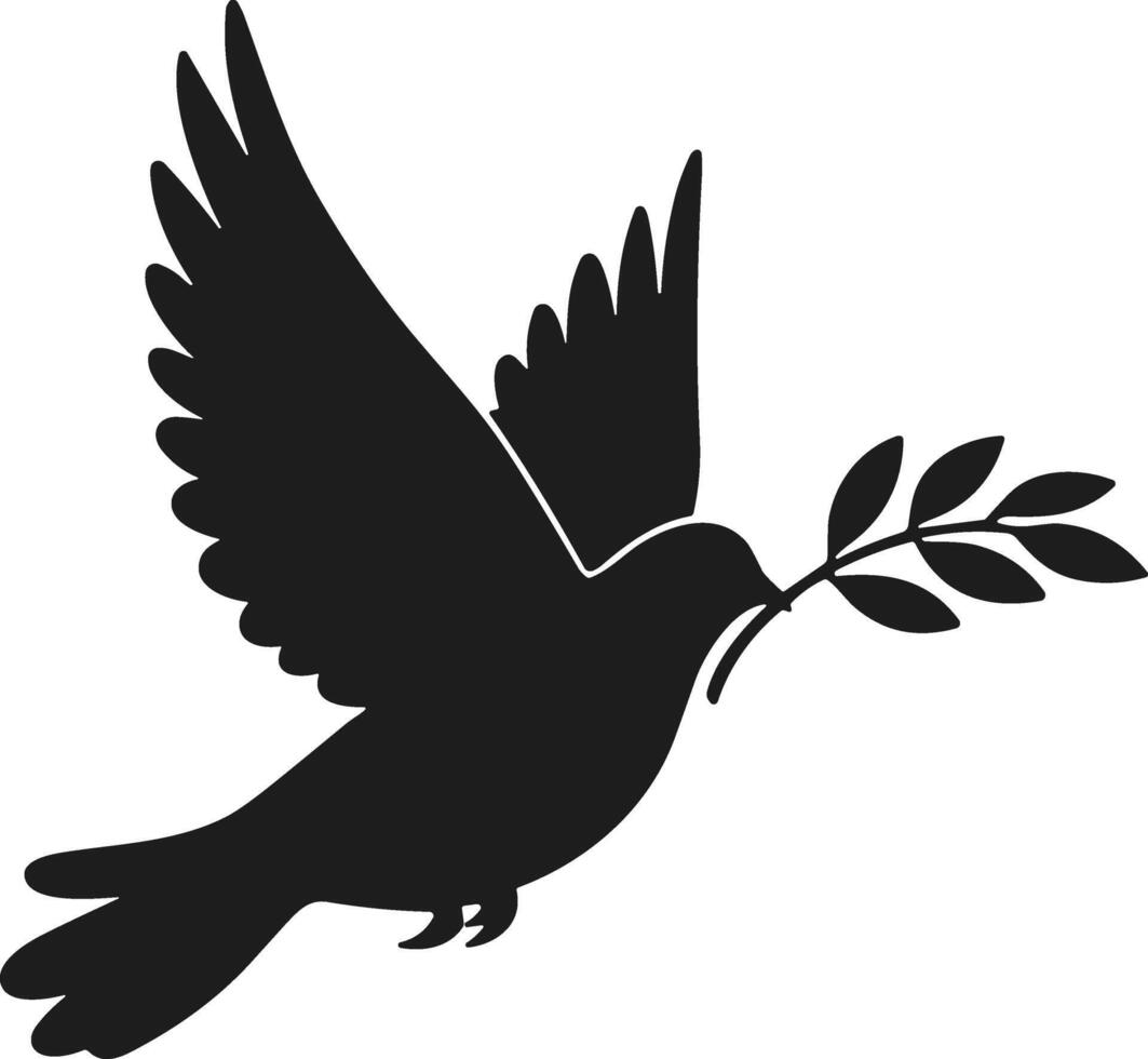 Flying Dove with Olive Branch Silhouette - Peace Symbol Graphic Design vector