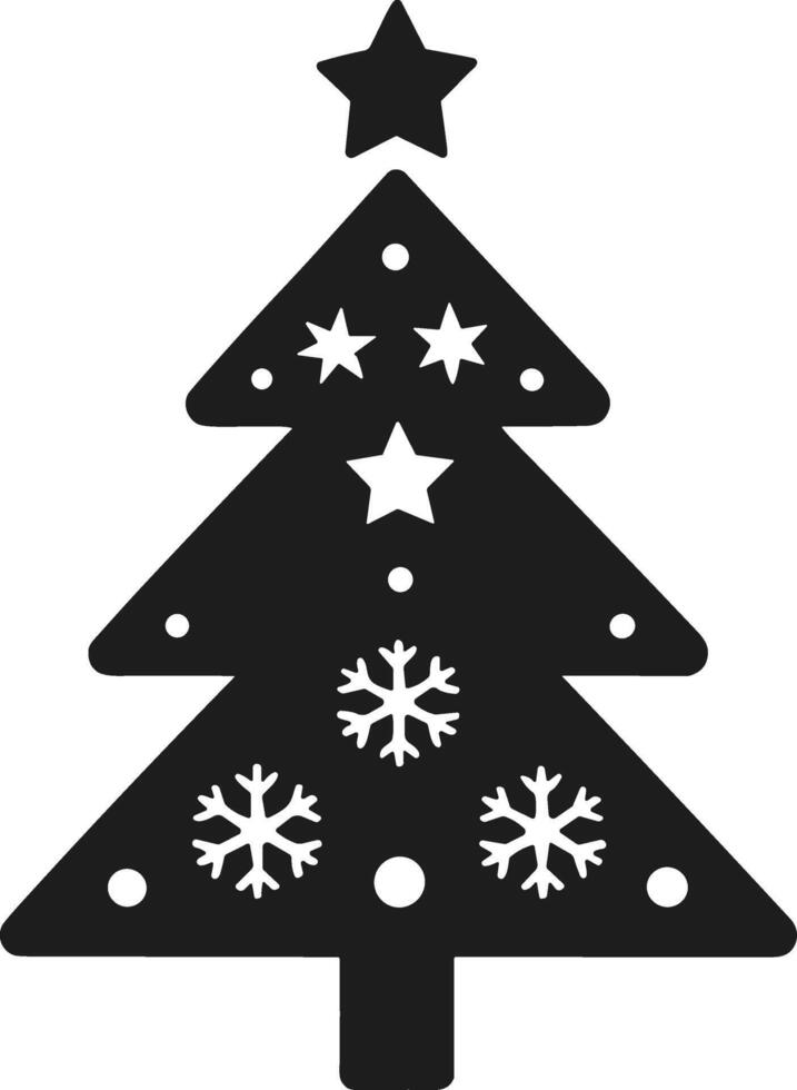 Christmas Tree Silhouette with Snowflake and Star Decorations vector