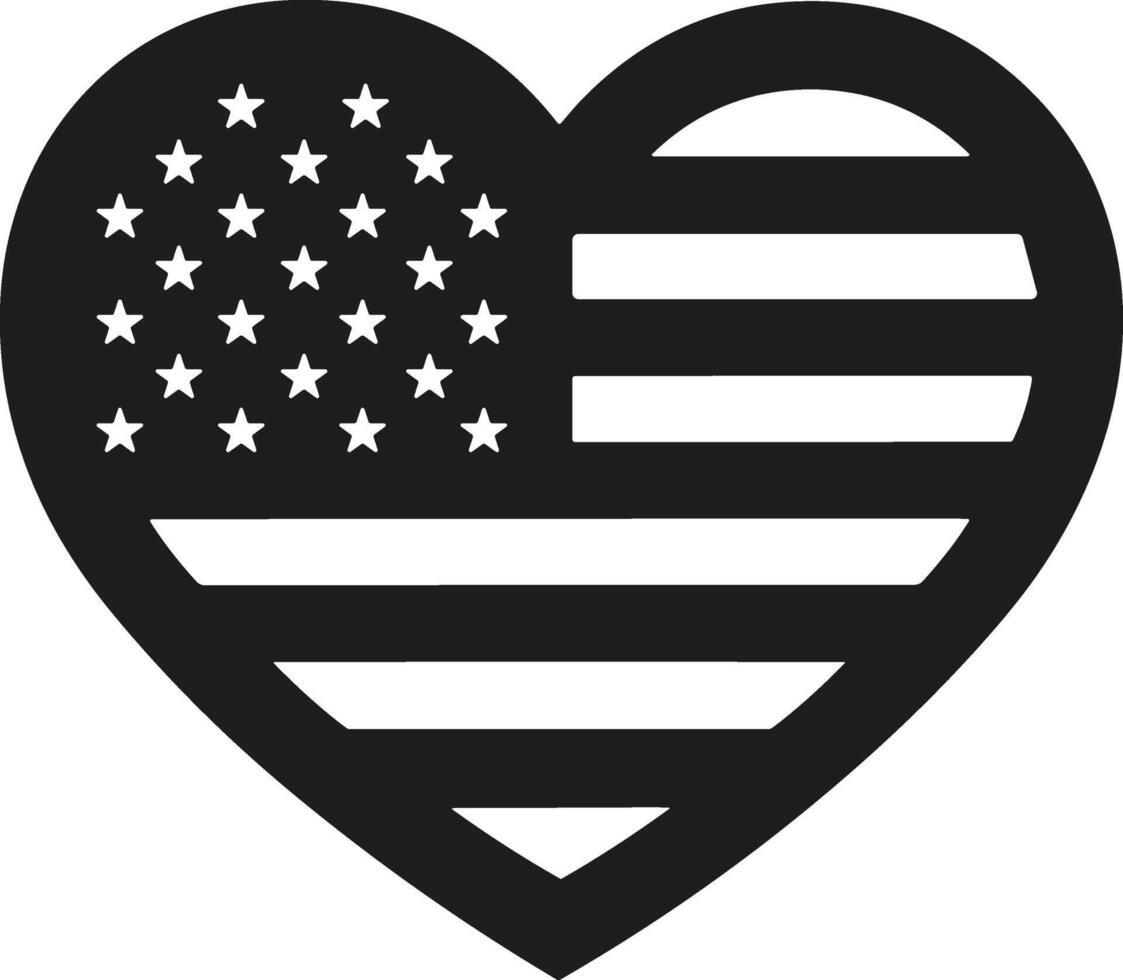 Heart-Shaped American Flag Silhouette for USA Independence Day Celebrations vector