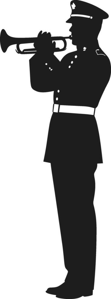 Military Bugler Silhouette Illustration in Uniform Playing Trumpet vector