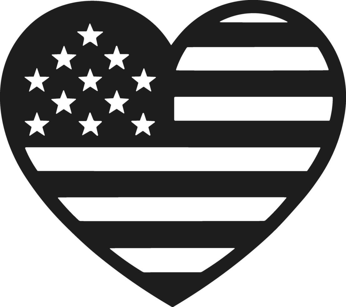 Heart-Shaped American Flag Silhouette - USA Independence Day Patriotic Icon vector