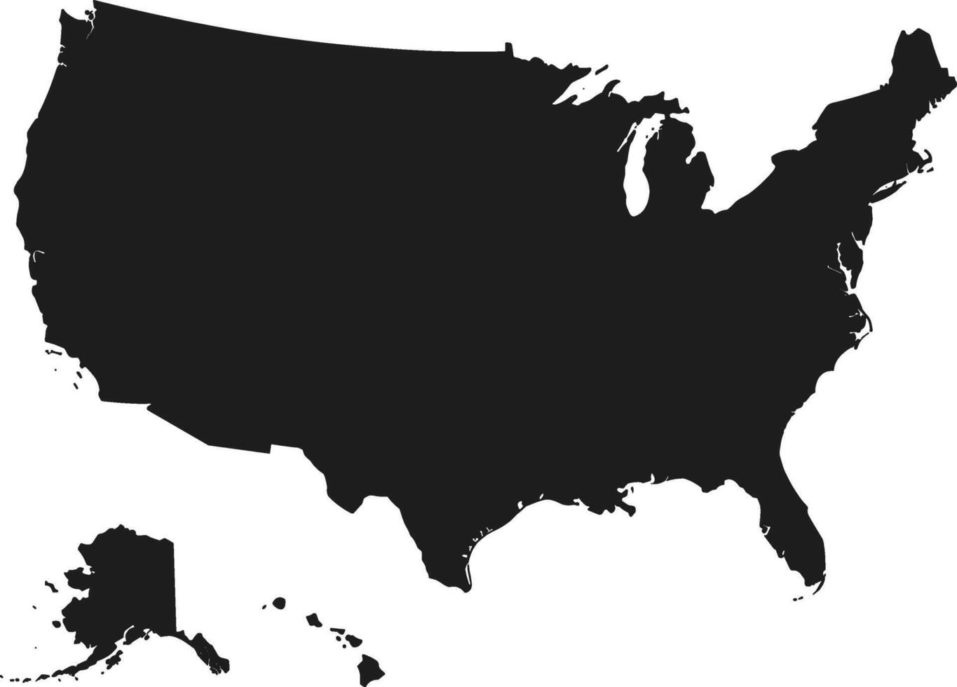 Complete United States Map Silhouette with Alaska and Hawaii for Independence Day Designs vector