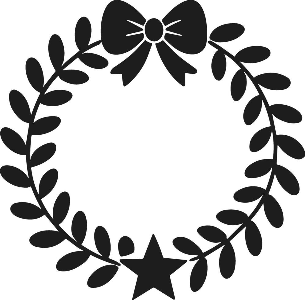 Elegant Christmas Laurel Wreath Silhouette with Bow and Star - Festive Holiday vector