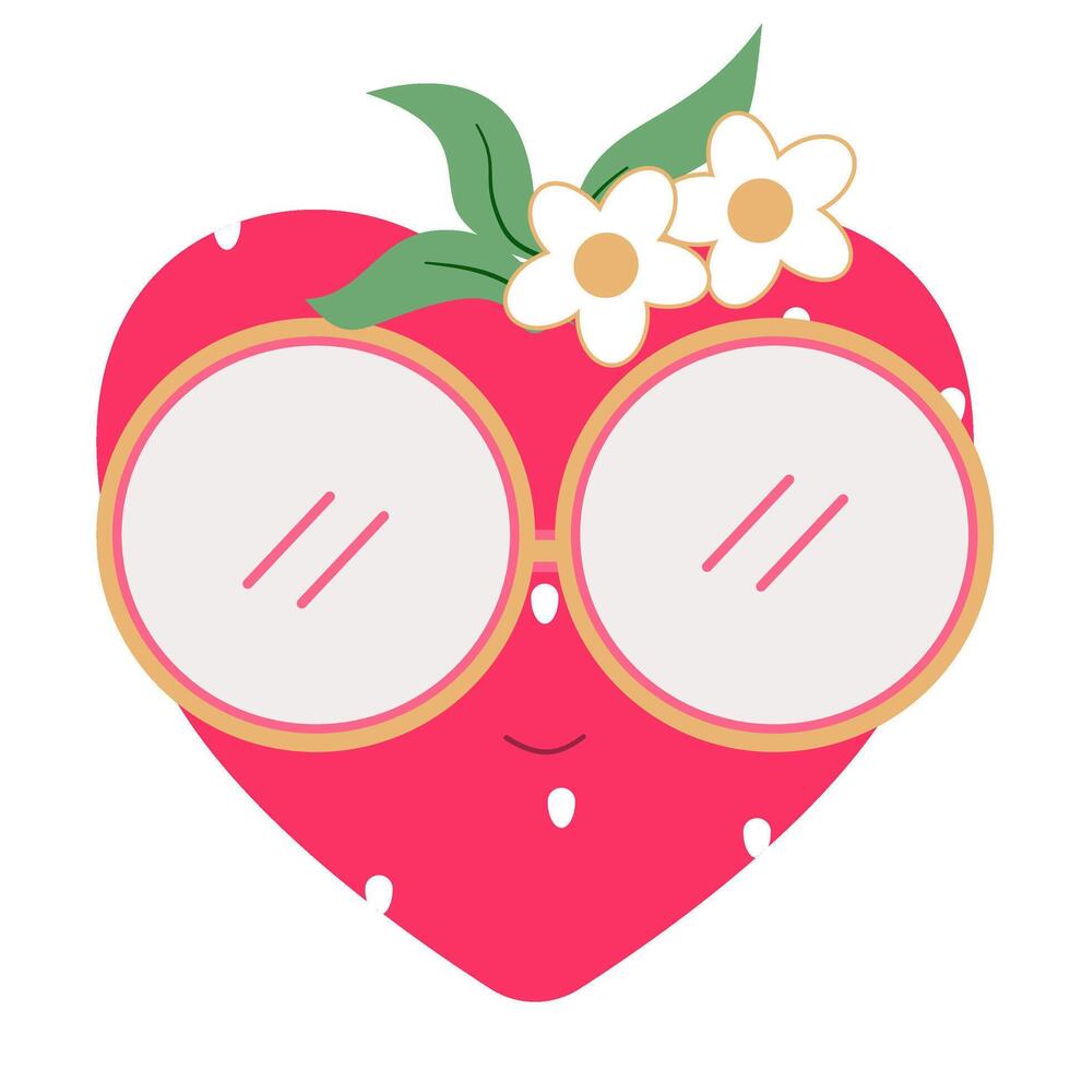 Strawberry Character with Sunglasses and Flowers vector
