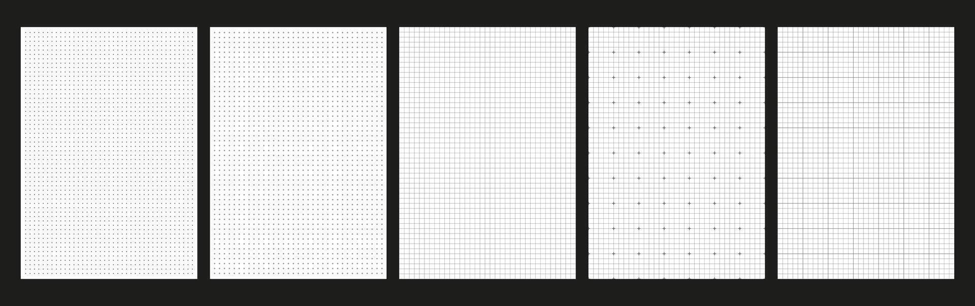 Millimeter graph paper layout showcasing various grid styles for precise measurements and designs. vector