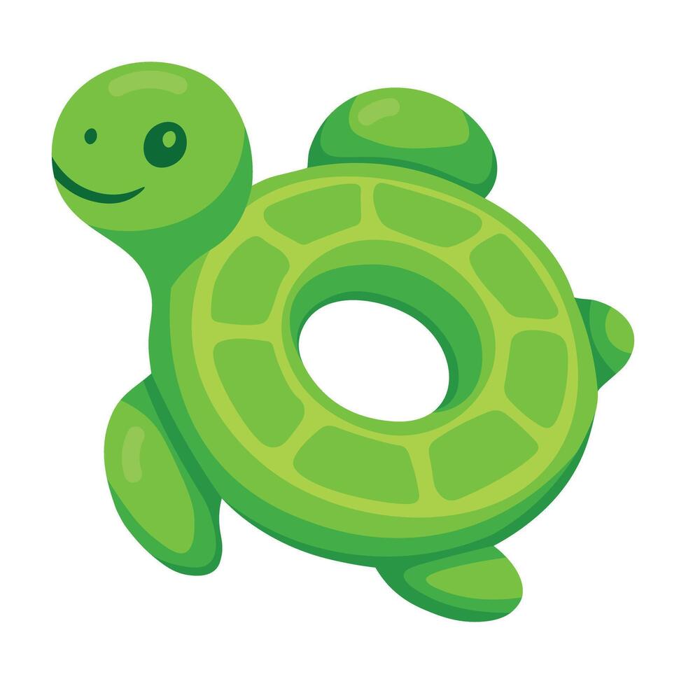 Cute inflatable swim ring shaped like a green turtle, perfect for fun summer water adventures. vector