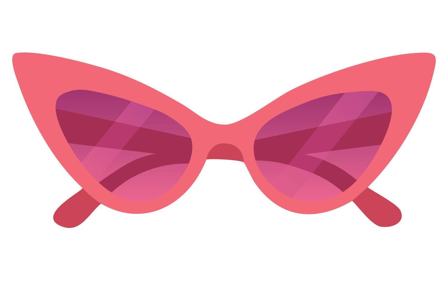 Chic cat eye sunglasses with bright pink frame and gradient magenta lenses in flat style. vector