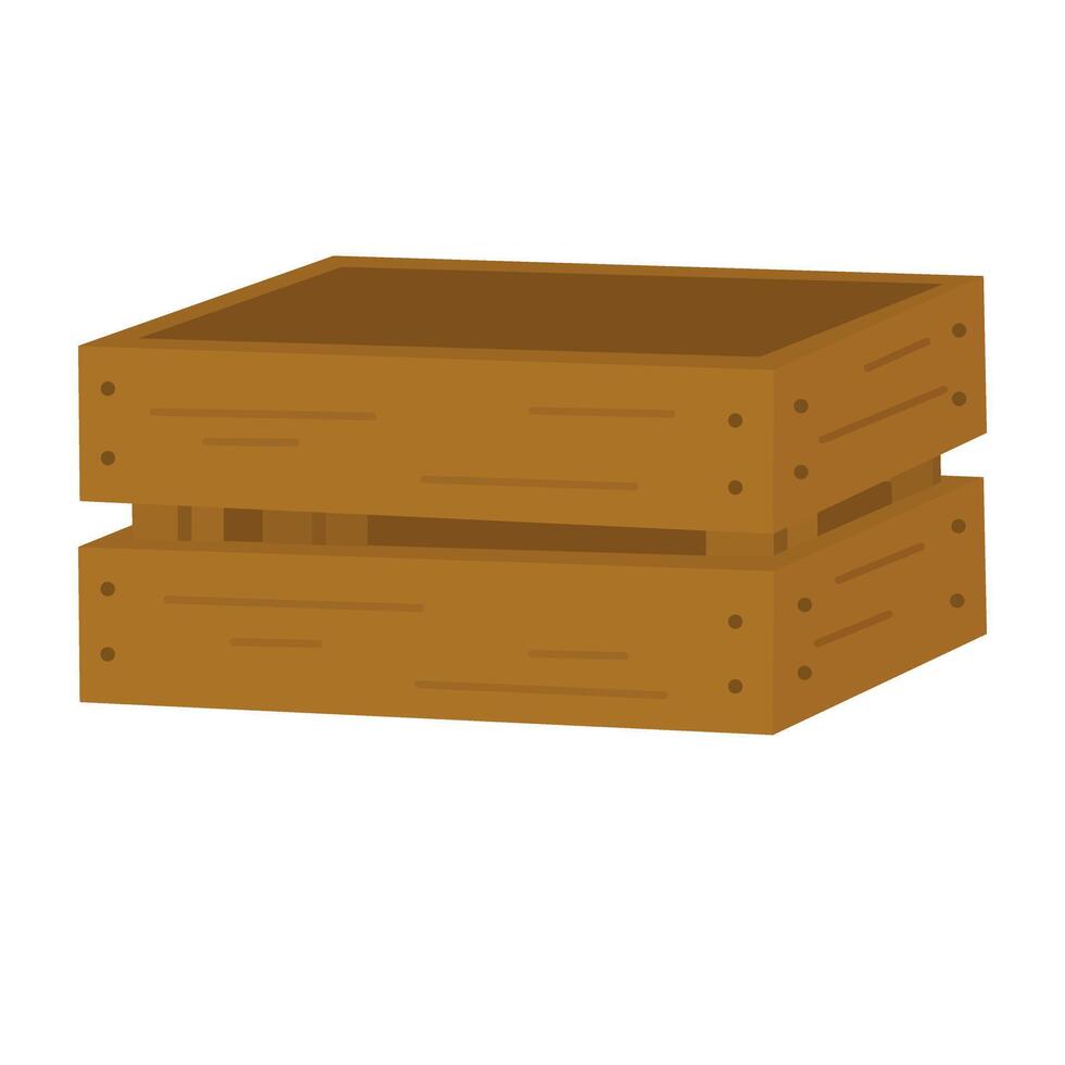 Simple flat style wooden box for vegetables, fruits, storage, market scenes and farm decor. vector