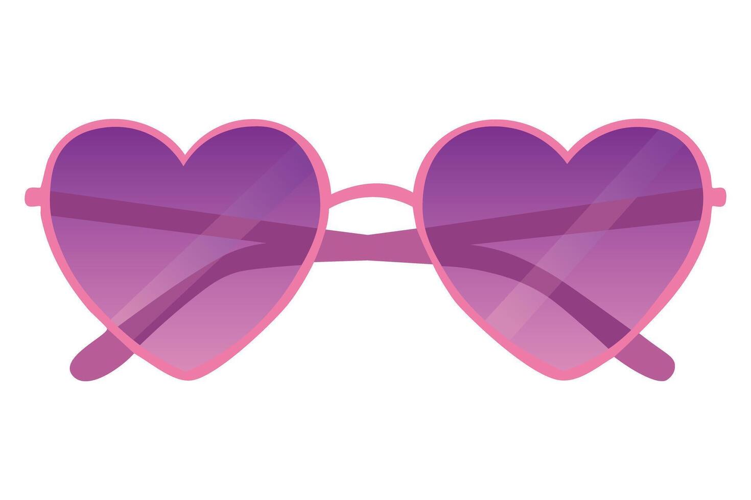 Romantic heart shaped sunglasses with pink frame and purple gradient lenses in clean flat style. vector