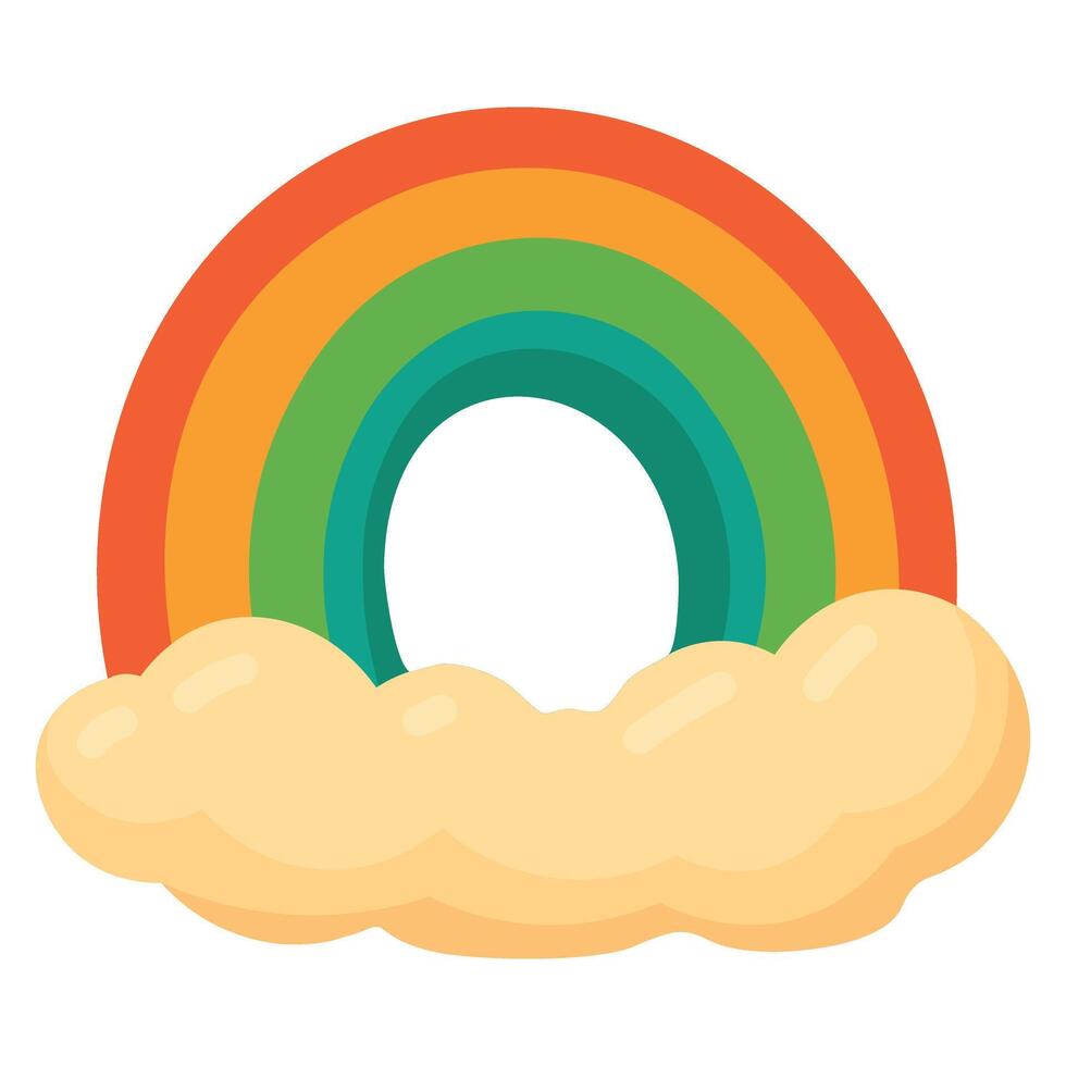 Colorful inflatable swim ring shaped like a rainbow with fluffy clouds, perfect for summer fun. vector