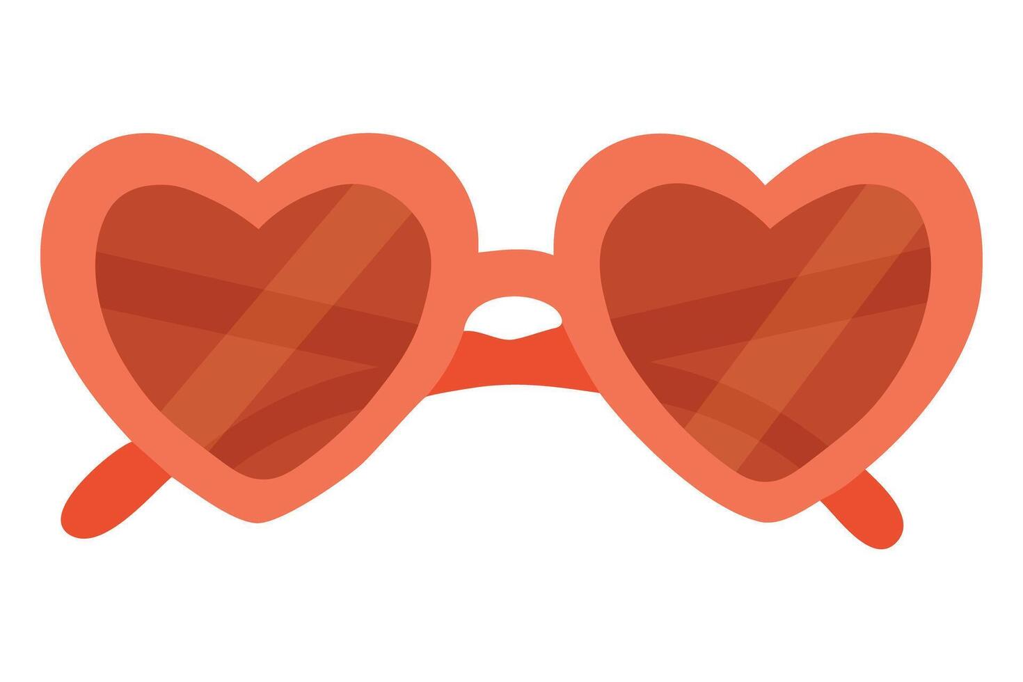 Romantic red heart shaped sunglasses with bold frame and tinted lenses in flat cartoon style. vector