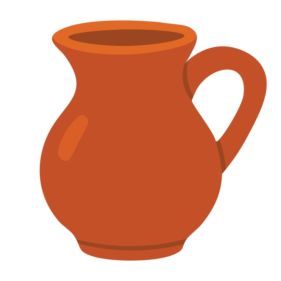 Flat illustration of a rustic clay pitcher with handle, perfect for harvest or countryside theme. vector