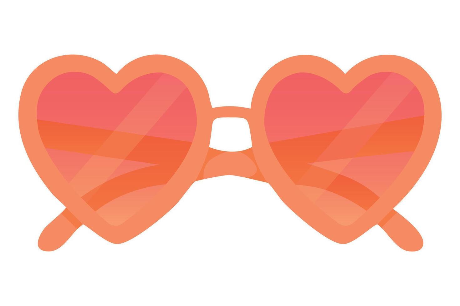 Cute heart shaped sunglasses with orange frame and pink gradient lenses in flat cartoon style. vector