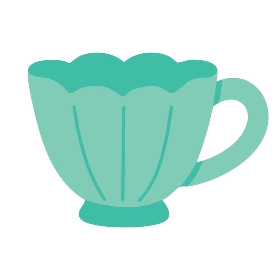 Delicate mint green mug shaped like a flower, great for tea, prints and cozy decor. vector