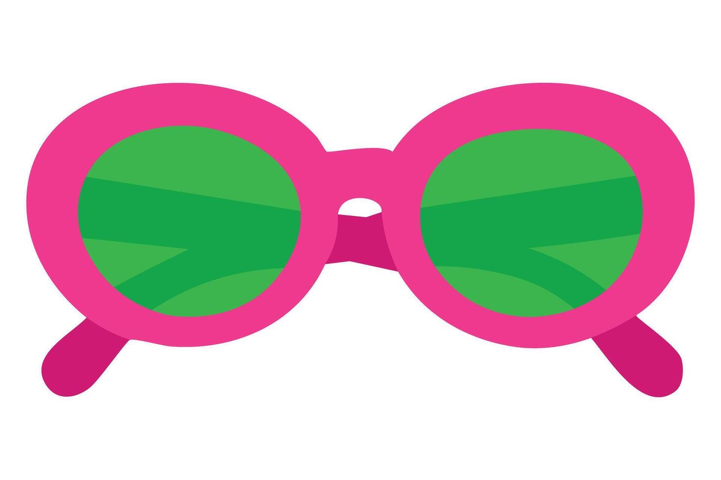 Round sunglasses with bold pink frame and vibrant green lenses in playful flat cartoon style. vector