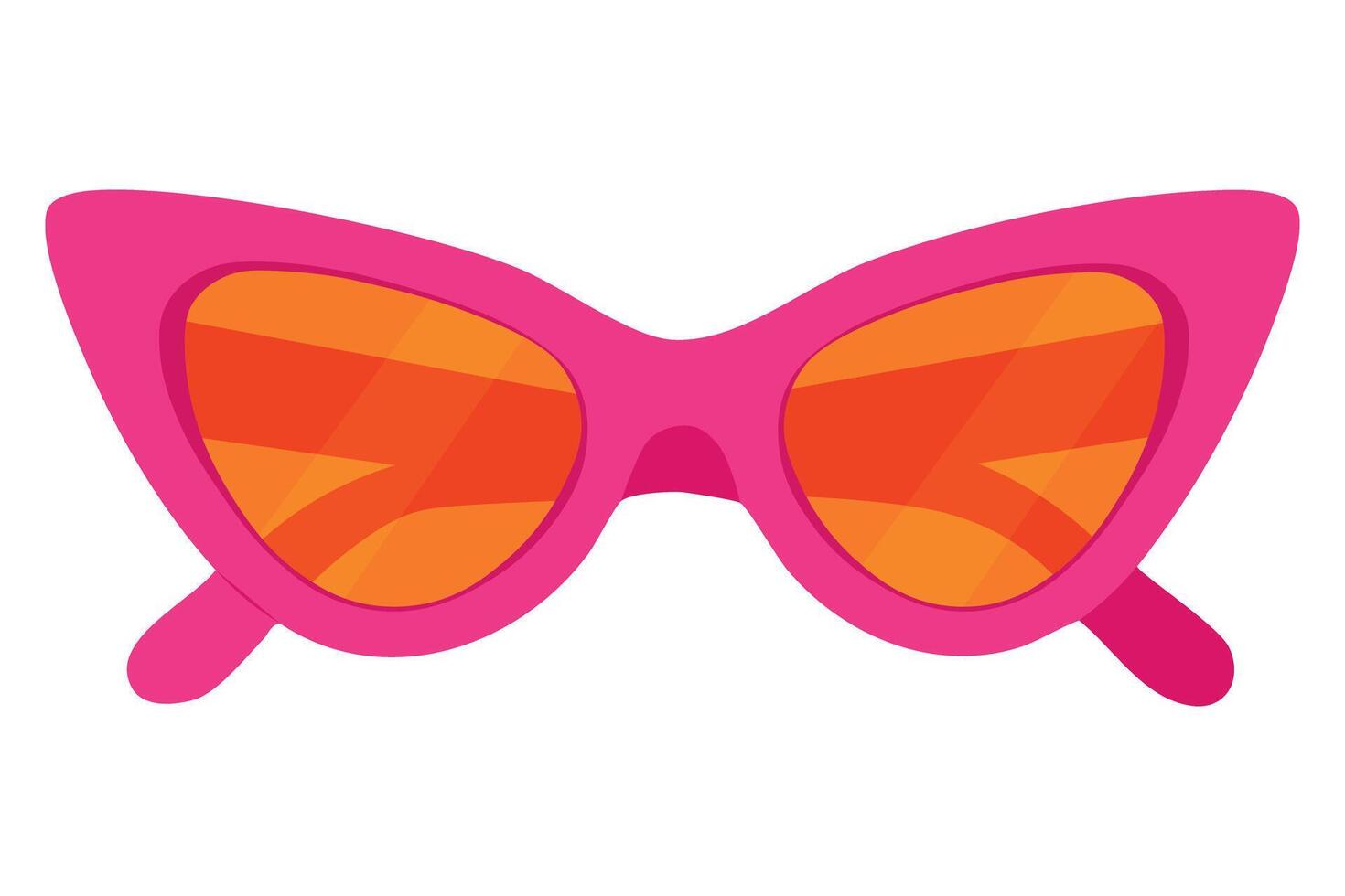 Bold cat eye sunglasses with hot pink frame and orange gradient lenses in flat cartoon style. vector
