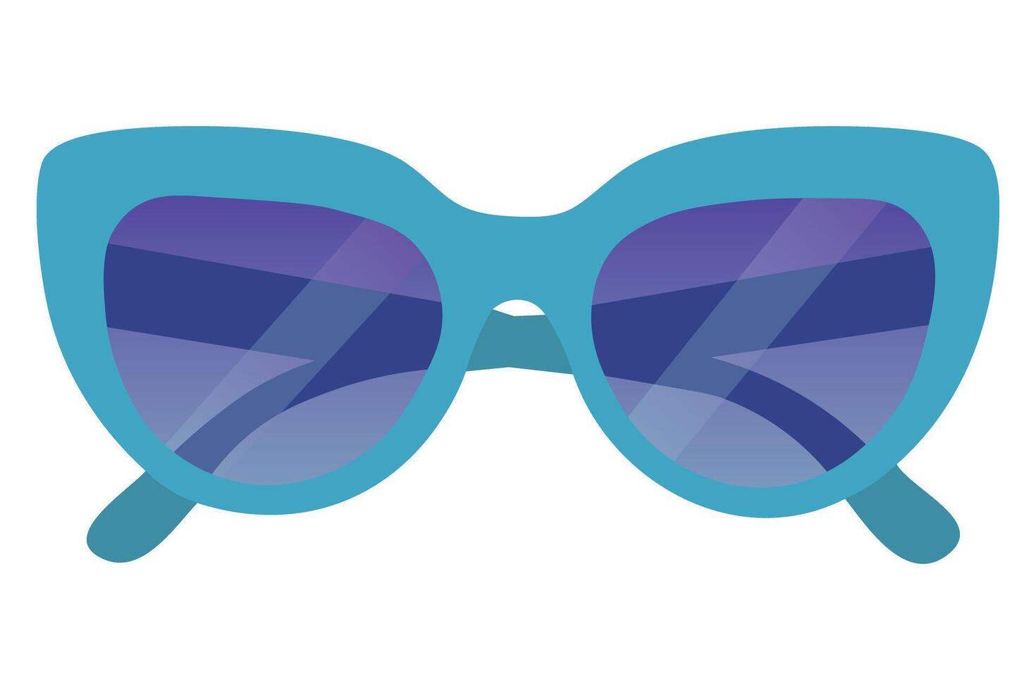 Trendy blue cat eye sunglasses with purple gradient lenses in soft flat cartoon style. vector