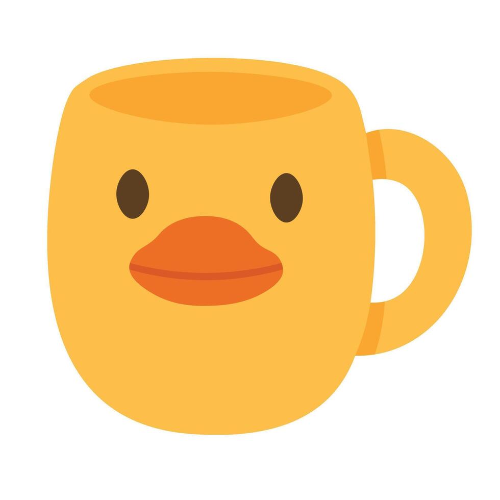 Yellow mug shaped like a duck with big orange beak, perfect for kids and playful designs. vector