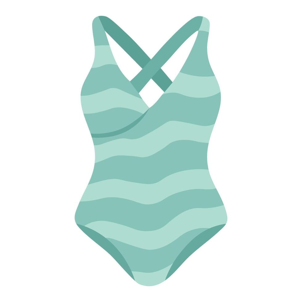 Stylish mint green one-piece swimsuit with wave pattern and crisscross straps for summer designs. vector