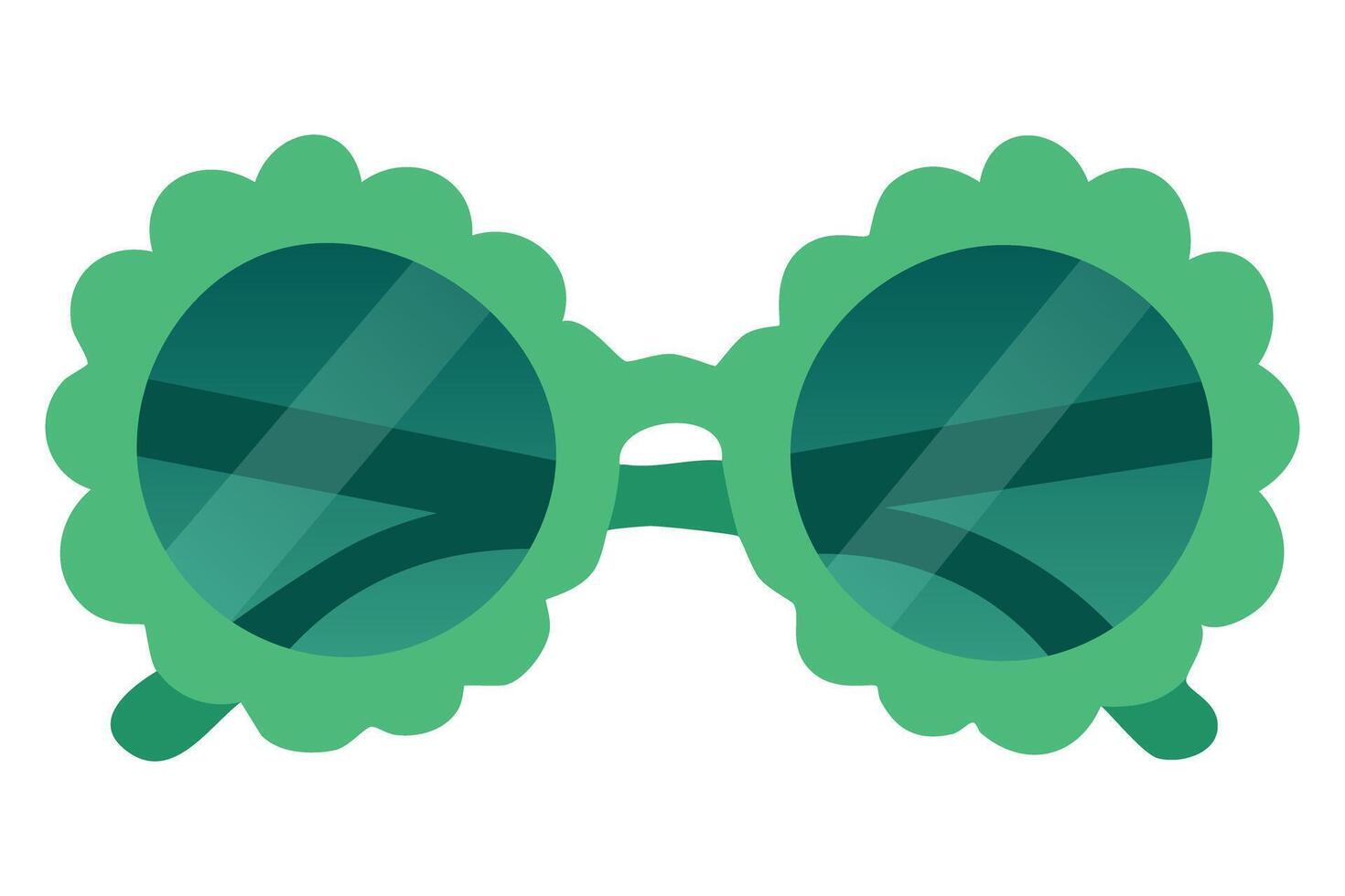 Playful sunglasses with green flower shaped frame and dark green lenses in bold flat cartoon style. vector