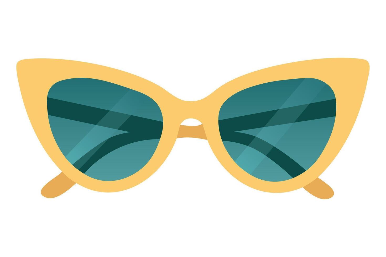 Chic cat eye sunglasses with yellow frame and teal lenses in modern flat cartoon style. vector