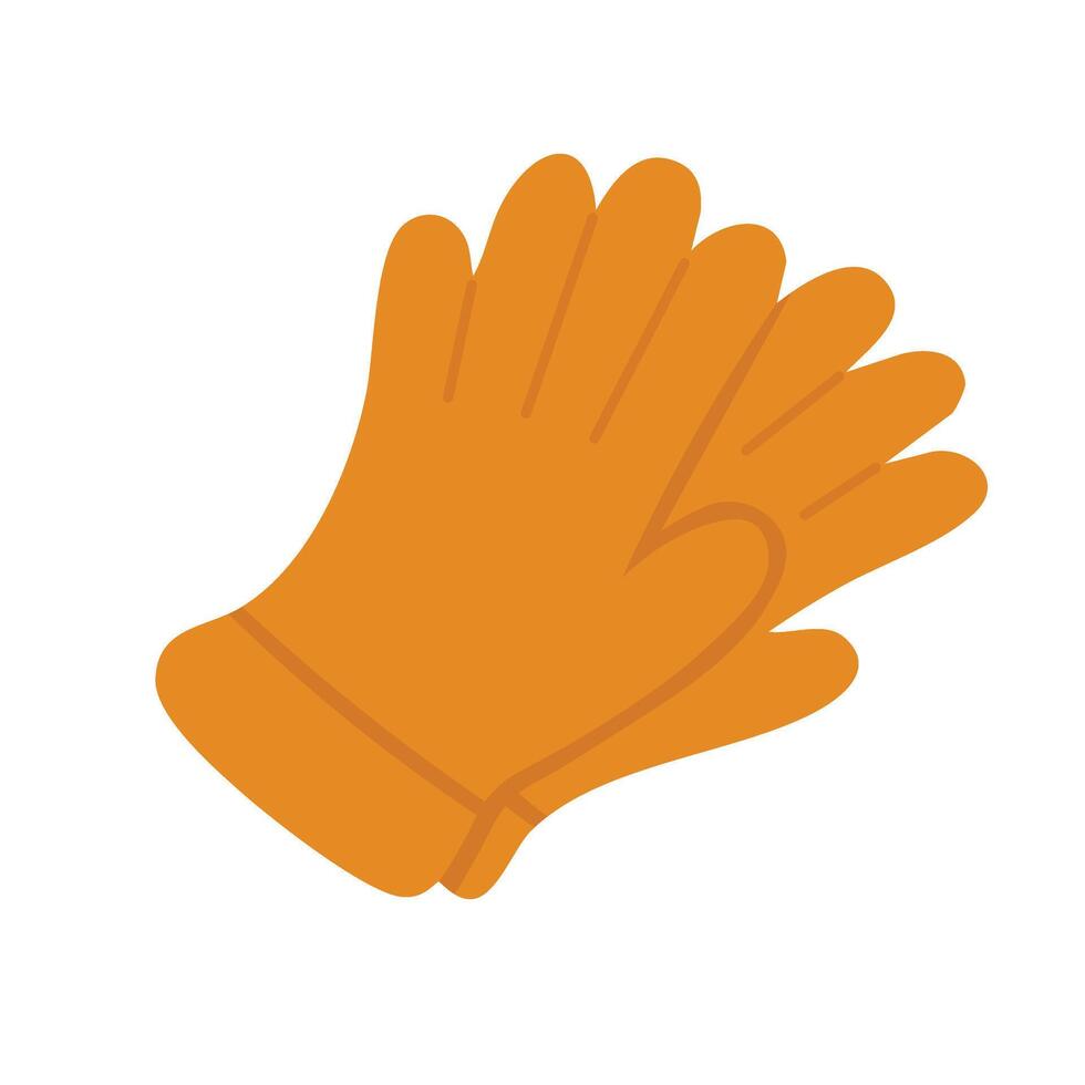 Flat illustration of a pair of orange gardening gloves, perfect for farm or autumn work theme. vector