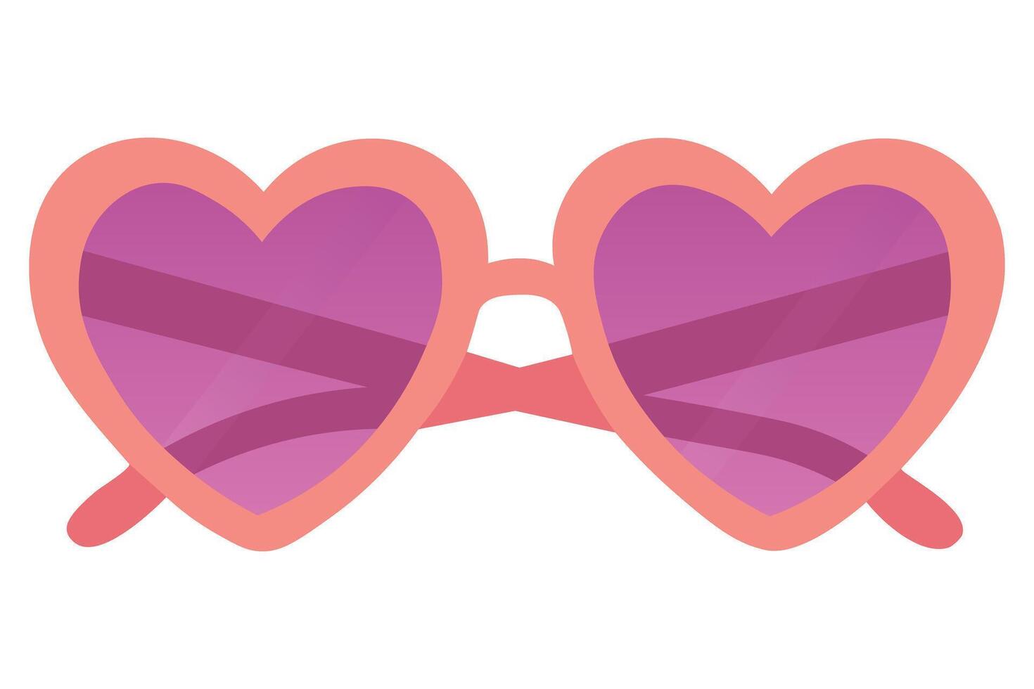 Romantic heart shaped sunglasses with soft pink frame and gradient lenses in flat cartoon style. vector