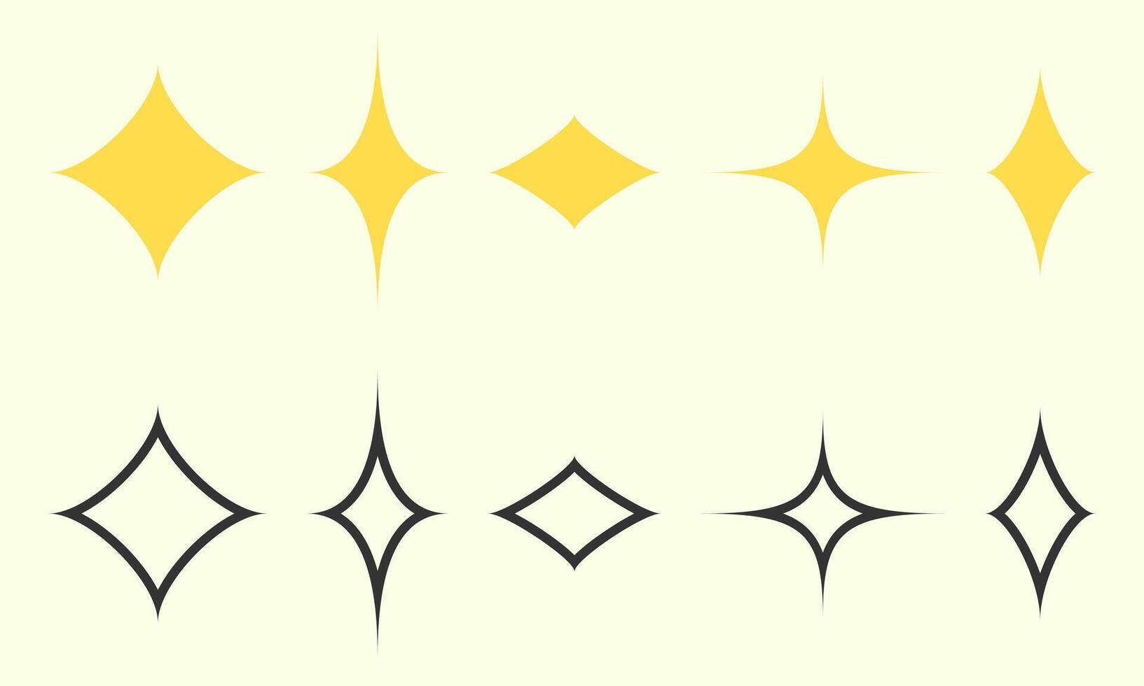 a set of various shapes of yellow four point stars vector
