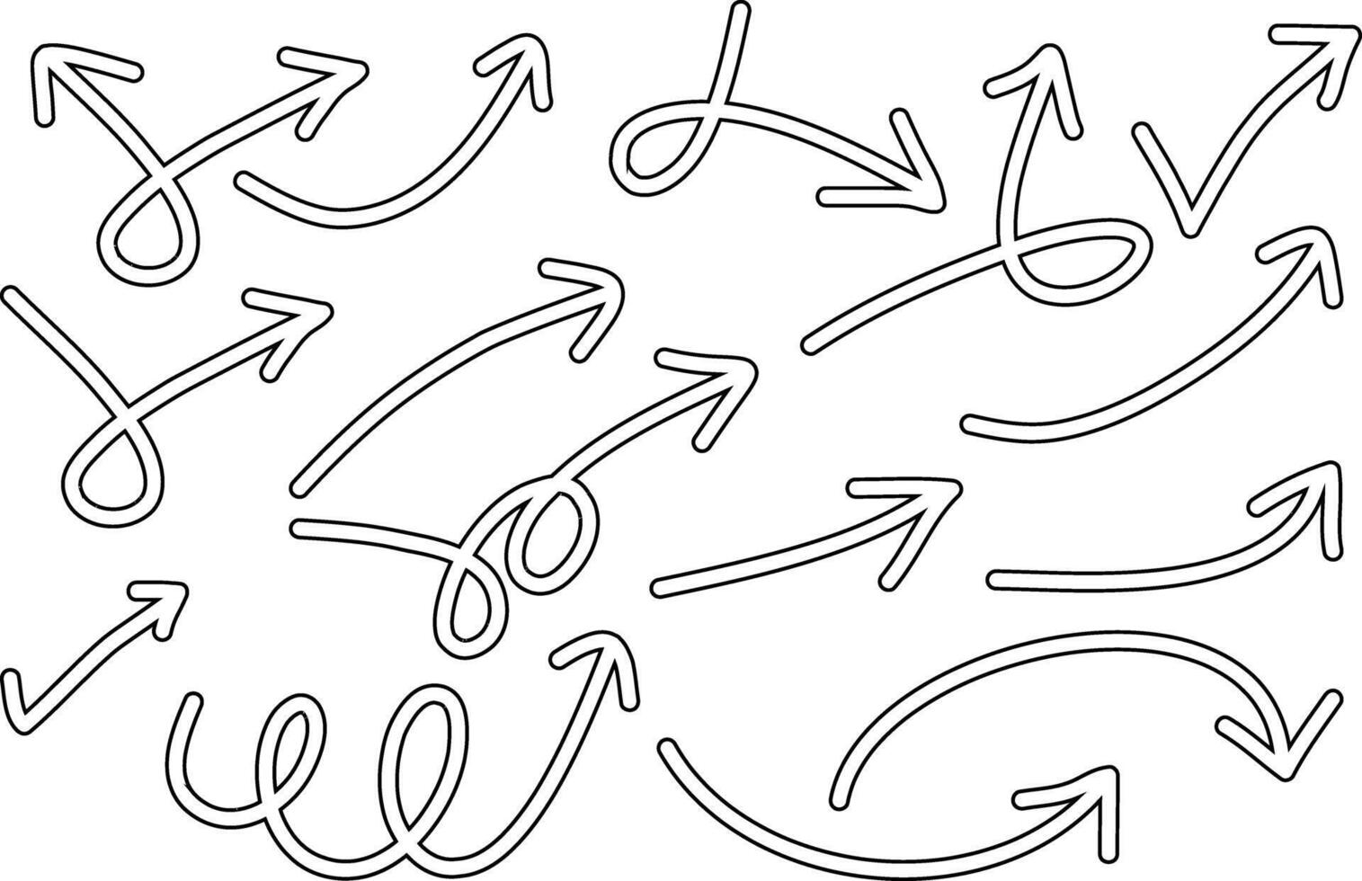 Hand Drawn Curved Arrow Collection Creative Sketch arrow Set for Notes Infographics Diagrams and Visual Highlights brush arrow vector