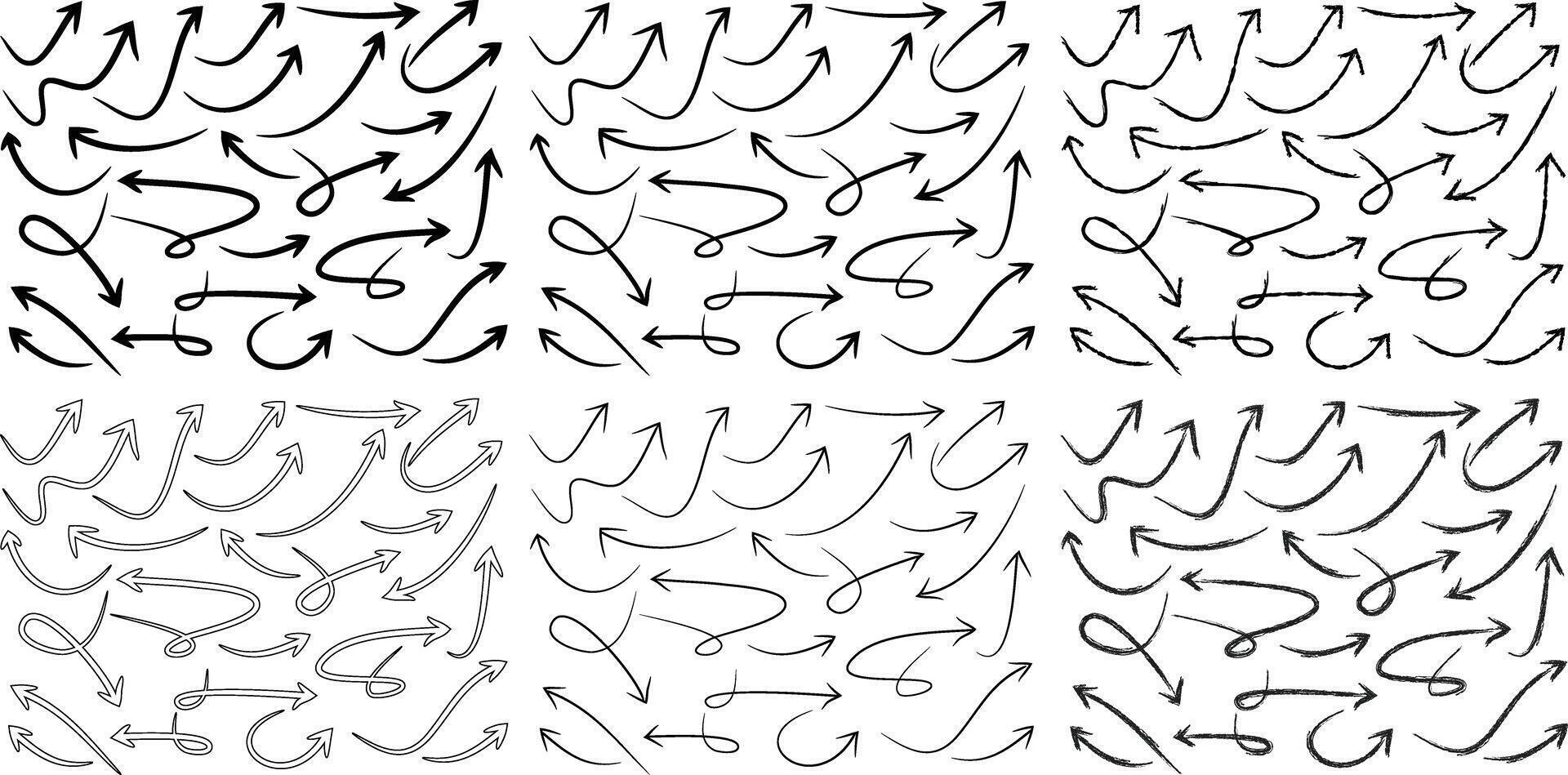 Hand Drawn Curved Arrow Collection Creative Sketch arrow Set for Notes Infographics Diagrams and Visual Highlights vector
